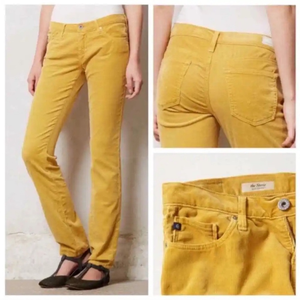 AG Yellow Corduroy Slim Straight Pants